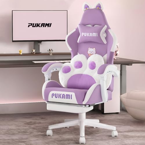PUKAMI Gaming Chair Cute Cat Ears,Ergonomic Computer Chair