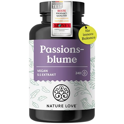NATURE LOVE® Passionsblume Extrakt - 240 Kapseln, 4 Monatsvorrat. 750mg Extrakt 5:1 (entspricht 3750mg) pro Tagesdosis. Ohne unerwünschte Zusätze, hochdosiert, vegan, deutsche Produktion