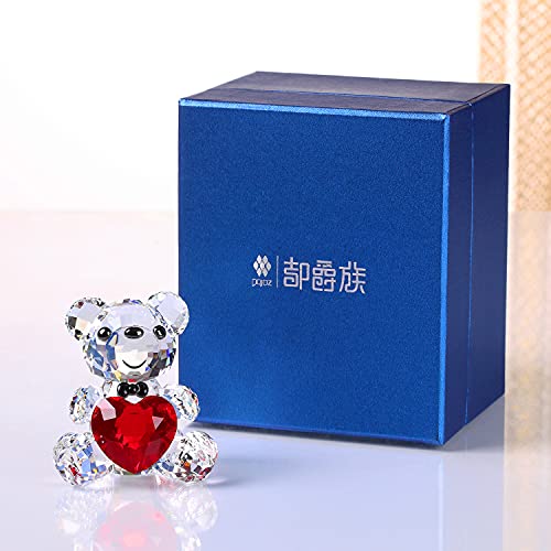 Dojoz Crystal Teddy Bear Valentines Day Sweet Gifts Figurine Red Heart Lovely Animal Collectible Ornament Birthday (Pink) #TOP4