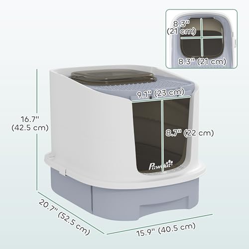 PawHut Arenero para Gatos Cubierto con Tapa y Scoop Gris miniatura 7
