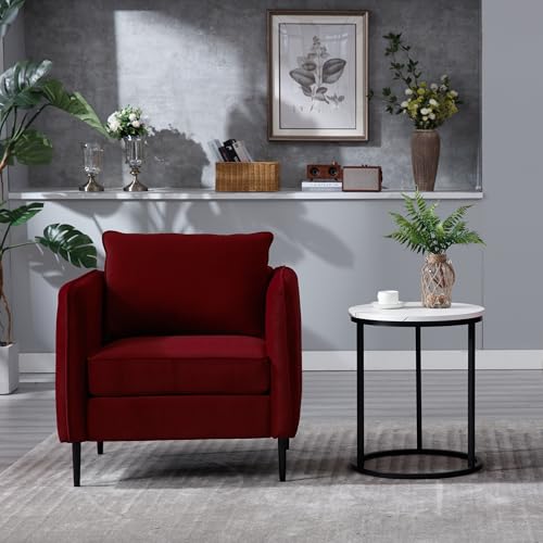 Sillón moderno terciopelo con estructura madera rojo miniatura 2