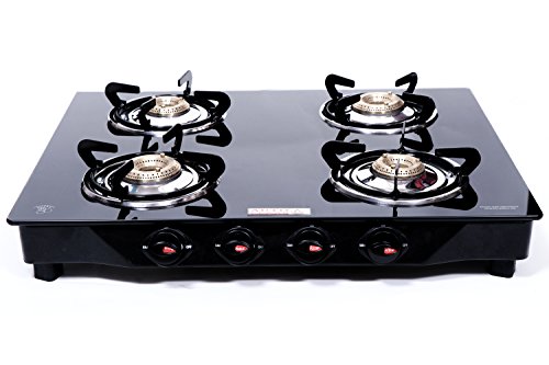 Sunflame Crystal Stainless Steel Manual 4 Burner Gas Stove, Black