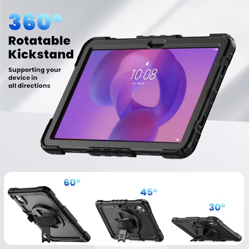 Image of Junfire Protective Case for Lenovo Idea Tab 11-inch 2025,Black | Screen Protector, Shockproof, Hand Strap, 360Rotating Stand, Pencil Holder, Carrying Strap, Hard Shell