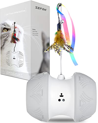 Interactive Cat Toy for Indoor Cats - SEFON Automatic Kitten Toy with 4 Feathers