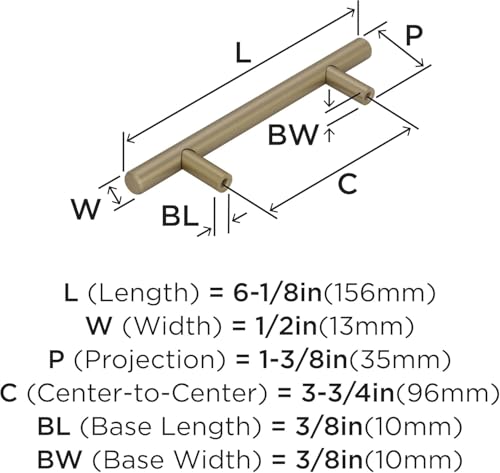 Image of Amerock 3-3 /4 inch Bar Pulls Golden Champagne Drawer Pull | 3-3 /4 inch (96mm) Center-to-Center Mounting Distance and 6-1 /8 inches Overall Length, Durable Carbon Steel Cabinet Hardware