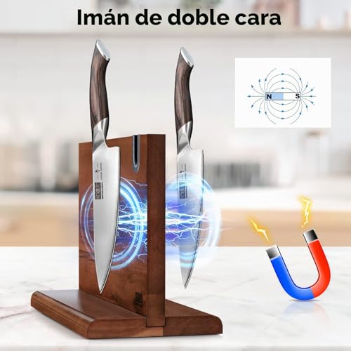 Miniatura 2 de Hoshanho Bloque De Cuchillos Magnético Doble Cara, Soporte Magnético Para Cuchillos De Acacia - Soporte Iman Cuchillos Porta Cuchillos Para Utensilios Cocinero