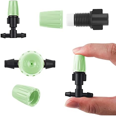 MSDADA 50 Pcs Adjustable Irrigation Drippers with Connect Tee, Garden Irrigation Misting System Sprinkler Patio Mister Micro Spray Misting Drip Kit(Green)