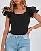 PRETTYGARDEN Women's Ruffle Short Sleeve Shirts 2025 Summer Casual Basic Tee Cute Fitted Crew Neck Fashion Tops Clothes (Black,Large)