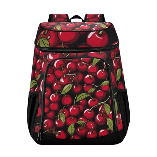 Red Cherry Berry Black Cooler Backpack Cooler Insulated Leak Proof Lunch Backpack 36 Cans Waterproof Soft for Men Women Picnic Hiking Camping Beach