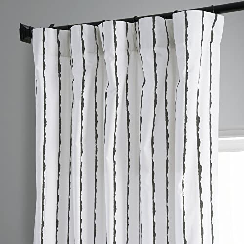 Image of HPD Half Price Drapes PRCT-D213C-96 Sharkskin Printed Cotton Curtain (1 Panel), 50 X 96, Sharkskin Black Stripe