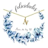  Colgante letra N dorado Plata de Ley 925 - Collar letra N dorado