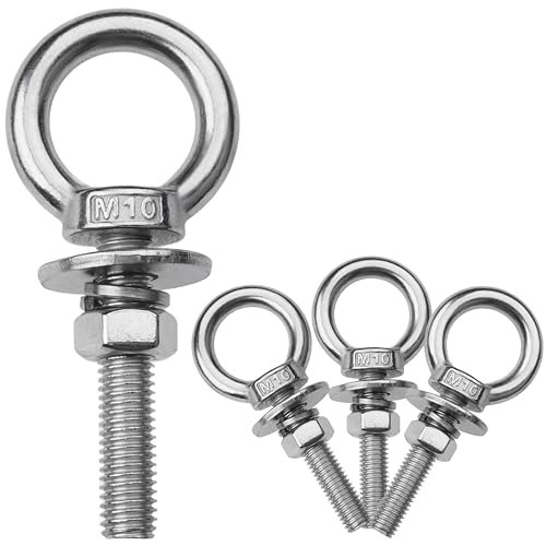 Image of 4 Pack M10 Stainless Steel Eye Bolts with Nuts, 3 /8 inch x 2 inch Eye Bolts