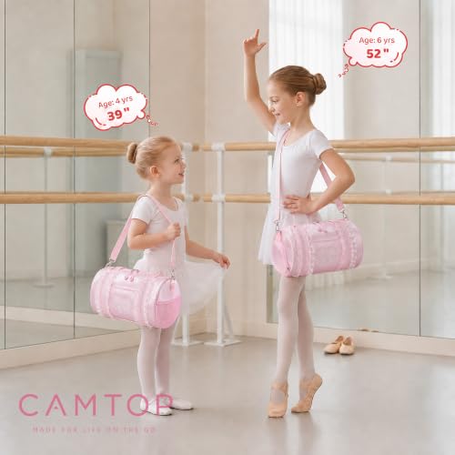 Image of CAMTOP Girls Dance Duffle Bag with Shoe Compartment, Ballet Gymnastics Bag for Girls 4-6, Toddler Travel Overnight Sports Bag with Strap, Cute Ballerina Gift (Pink)