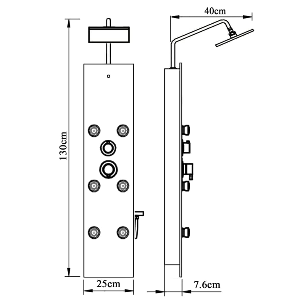 Pannello doccia in vetro bianco, 25 x 47,5 x 130 cm, con doccia a pioggia, getti massaggianti, doccetta a mano in acciaio inox, per bagno, benessere, relax e facile retrofit
