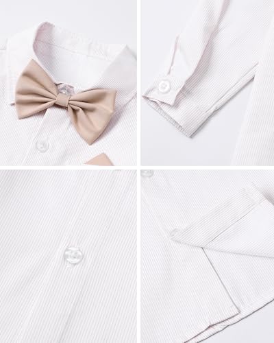 Image of SANGTREE Baby Suits for Boys Gentleman Wedding Outfits Long Sleeve Dress Shirt Suspender Pants Bowtie Boy Clothes Set, 1-6T