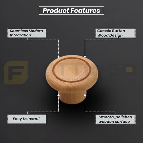 Image of 2 Piece Drawer Knobs for Kitchen- Door Knob for Cabinet, Cupboard & Dresser |Material-Steam Beech Wood, Natural Wood Finis| - 1.5 Inch-| 3 Years Warranty |