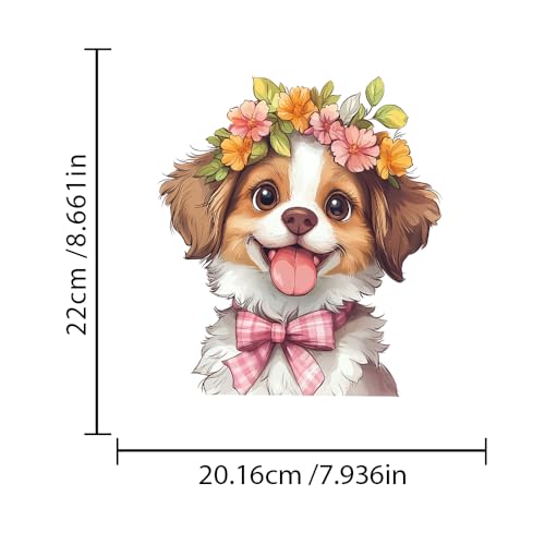 Image of Cute Animal Dog Car Sticker Waterproof PVC Double-Sided Printed Puppy Car Decal Funny Dog Peeking Decal for Car Window Bumper Truck Wall Laptop Car Decor (Flower Dog)