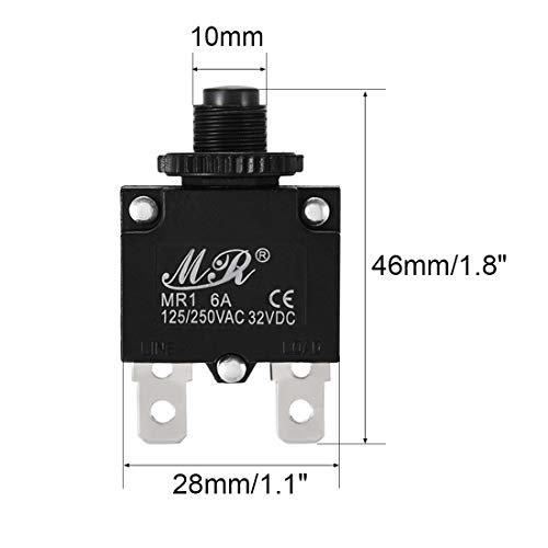 Uxcell 5Pcs Thermal Overload Protector Ac 125/250V 6A Push Button Reset Circuit Breaker #TOP2