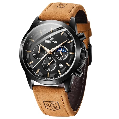 BENYAR by Herrenuhr Uhren Herren Wasserdicht Herrenuhren Chronograph m?nner Armbanduhr für Herren Eleganz Lederarmband/Edelstahl Quarz Geburtstags/Weihnachts Gold/Silber/Blau/Schwarz