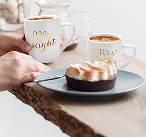 Mr Right en Mrs Always Right Koffiekopjes, set van 2, huwelijkscadeau voor bruidspaar, Mr en Mrs 2-delige set cadeau voor bruiloft, Valentijnsdag, Kerstmis, jubileum, verjaardag, 320 ml - Afbeelding 5