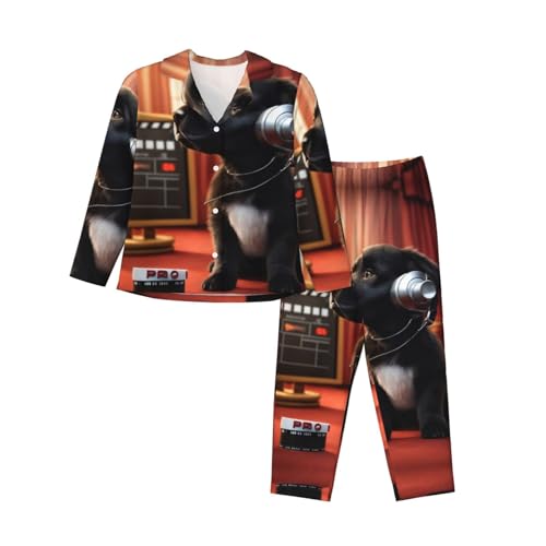 Pyjama imprimé chiot pour femme EdWal idée cadeau ensemble de nuit manches longues
