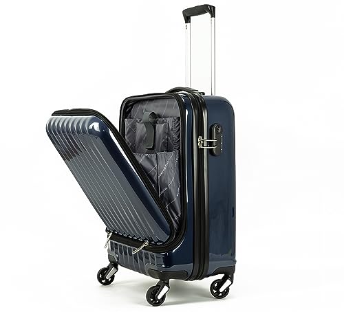 COSHANO Maleta Equipaje de Mano Cabina Trolley de Viaje Avion Viajar, aptas para Ryanair Vueling etc 4 Ruedas giratorias Abertura Frontal y Lateral (Azul Marino)