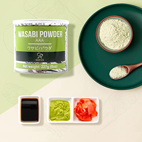 Image of Soeos Premium Wasabi Powder 8oz (227g) - Gluten Free - No Preservative - Natural Horseradish Root Powder for Sushi, Sashimi & Japanese Seasoning