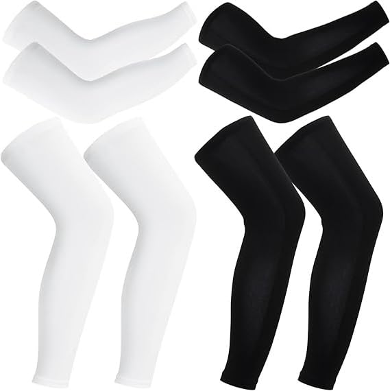 2 Pair Compression Leg Sleeves and Arm Sleeve,UV Protection & Full Leg Coverage,Anti-Slip Silicone Grip,White & Black