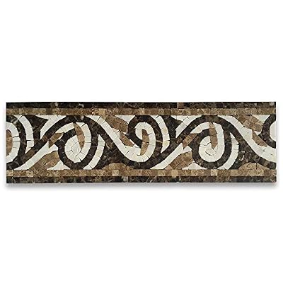Stone Center Online Garden Emperador 4.7x15.7 Marble Mosaic Border Listello Tile Polished for Kitchen Backsplash Bathroom Flooring Shower Surround Dining Room Entryway Corrido Spa (1 Piece)