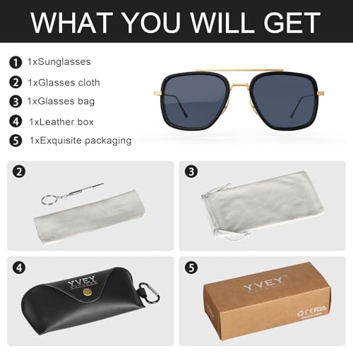 Image of Polarized Sunglasses for Men Women Vintage UV400 Classic Iron-Inspired Hero Style Pilot Sunglasses Fashion Square Metal Frame (Gold Frame /Gray Lens)
