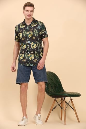 Image of Mens Printed Casual Shirts Short Sleeves Button Down Tropical Shirts