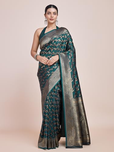 Image of Monjolika Fashion Women's Banarasi Pure Kanjivaram Style Satin Silk Saree With Blouse Piece for Wedding