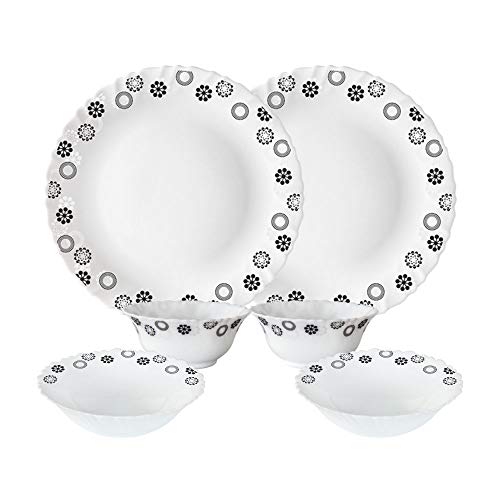 Image of Larah by Borosil Fluted Series Universe Opalware Dinner Set | 6 Piece for Family of 2 | Microwave & Dishwasher Safe | Bone-Ash Free | Crockery Set for Dining & Gifting | Plates & Bowls | White