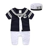 Mud Kingdom Romper for Baby Boys with Hat Short Sleeve Sailor Nautical Summer Navy Blue 18-24 Months
