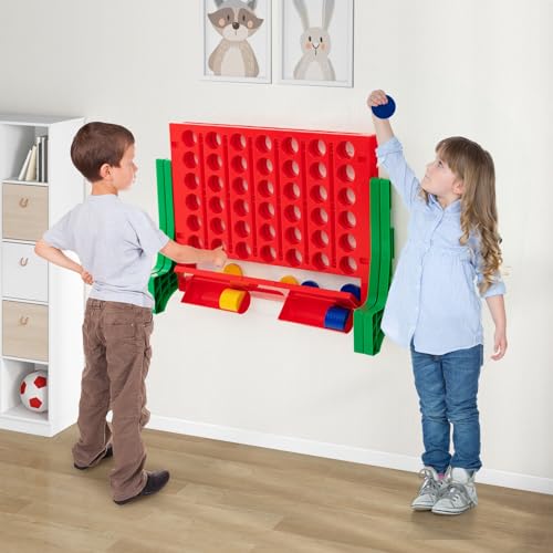 HONEY JOY Giant 4-in-A-Row, Wall Mounted & Tabletop Four Connect Game, Indoor Outdoor Board Game for Adults Kids, Basement Room, Jumbo 4-to-Score Connect Game Set w/Carrying Bag & 42 Coins