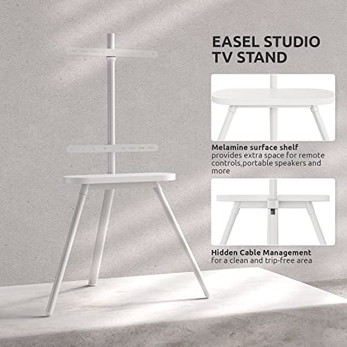 Easel Tv Stand For 43 To 65 Inch Led Lcd Oled Screens Hold Up To 88Lbs, Height Adjustable Tripod Tv Floor Stand With Shelf/Snap Lock/Anti-Tip Strap, Max Vesa 400X400Mm, Matte White #TOP3