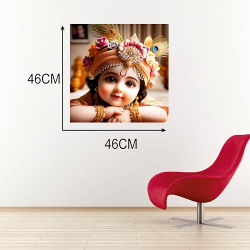 Image of Techgifti Vinyl Cute Baby Krishna Shapa Wall Poster For Pooja Room, Office, Kids Room (Size- 46Cm X 46Cm)