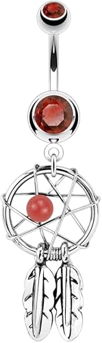 Dream Catcher Woven Star Design Surgical Steel Navel Belly Button Rings 14g Red Body Unique Jewelry Delicate Design Piercing Steel Surgical For Women