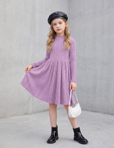 Image of Arshiner Girls Dresses Long Sleeve A Line Knit Sweater Dress with Pockets