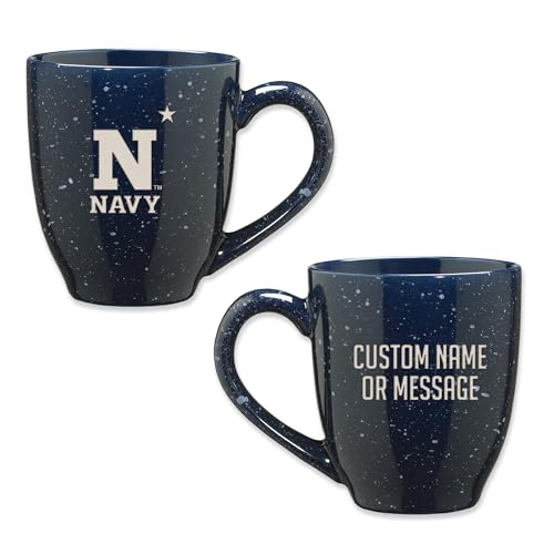 Image of Rico Industries NCAA Naval Academy Midshipmen Navy Blue Personalized 16 oz Team Color Laser Engraved Speckled Ceramic Coffee Mug