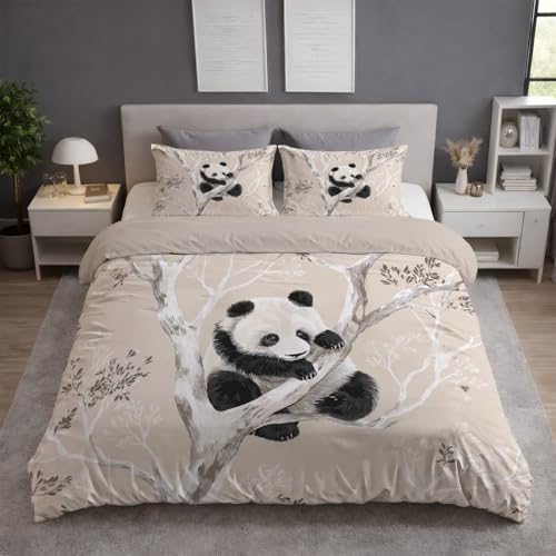 Générique Parure de lit 2 Personnes 200 x 200 cm Panda Branches, Housse de Couette en Microfibre Douce avec taie d’Oreiller, Oriental, Ensemble de lit à...
