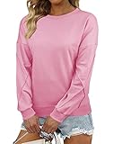 Bingerlily Womens Casual Long Sleeve Sweatshirts Crew Neck Relaxed Fit Tops Cute Pullovers Pink