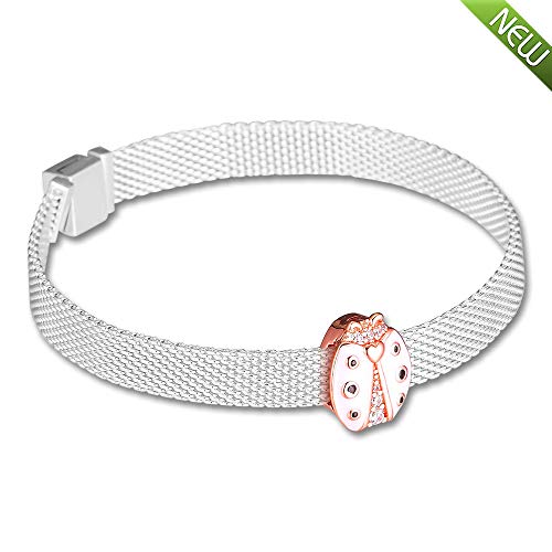 PANDOCCI 2019 Spring Rose Reflexionen rosa Marienkäfer Clip Perle 925 Silber DIY passt für Original Pandora Armbänder Charme Modeschmuck