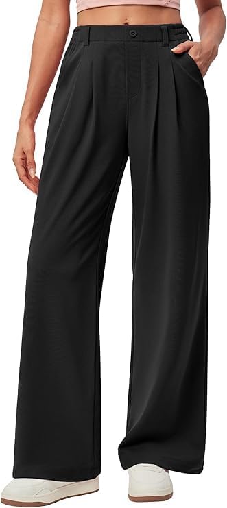 Women’s Stretchy Straight Leg Dress Pants for Business Office and Casual Wear with Pockets
