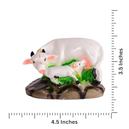 Image of Kamdhenu Cow and Calf Idol - 6 Inch Polyresin Marble Finish Gau MATA Murti | Vastu Statue for Home Temple Pooja Diwali Gift Showpiece Decor, Multicolor (COW-02)