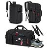 RAINSMORE Gym Bag for Men, 45L Sports Travel Duffel Bag with Shoe & Laptop Compartment, Gym Workout Backpack Carry On Weekender Bag Overnight Backpack for Travel, Black