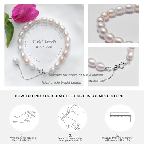 Freshwater Pearl Bracelet for Women AAA+ Quality- Exquisite and Elegant 6-8 mm White Beads Silver Pearl BraceletS925 Silver Adjustable Buckle Ladies' Holiday Gifts2