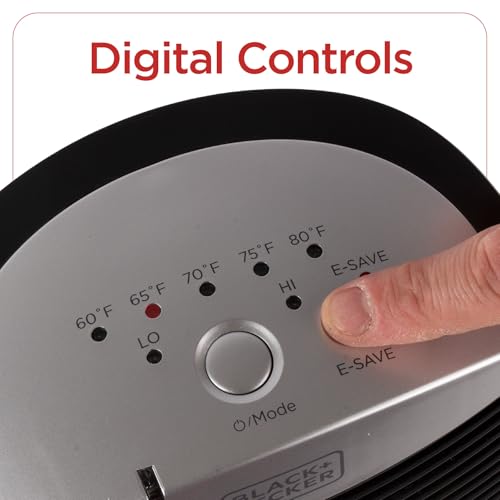 BLACK+DECKER Electric Heater with E-Save, Personal Heater with 3 Settings, For Office, Home or Bedroom, Adjustable Thermostat Control & E-Save Function, BHDE1706, Black