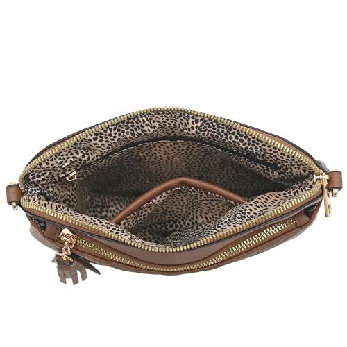 Image of FashionPuzzle Chevron Quilted Medium Crossbody Bag with Tassel Accent