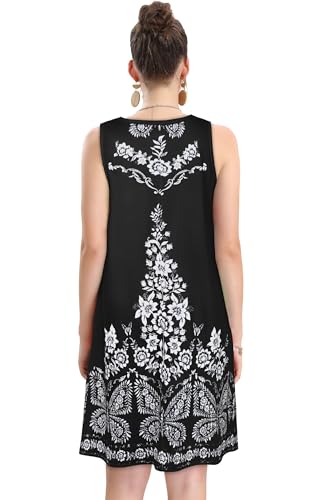 Image of elescat Women's Summer Dresses 2026 Beach Casual Sleeveless Floral Print Tank Loose Sundress with Pocket